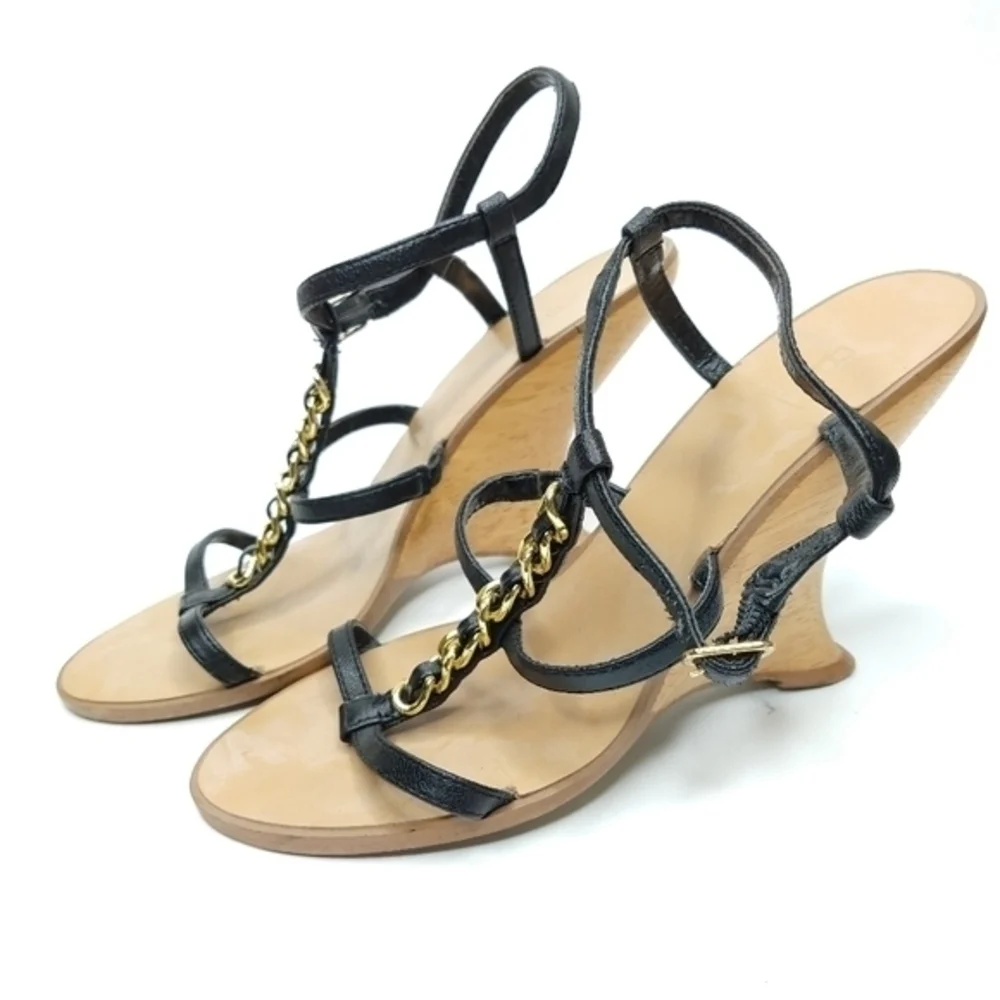 Bakers Carmela 6 M‎ Black Gold Strappy Wedges
